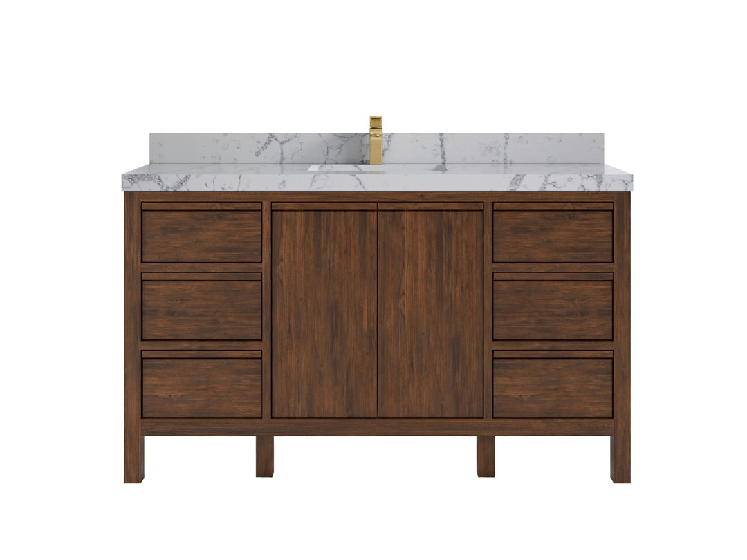 Elizabeth Teak 60 in. W x 22 in. D Single Sink Bathroom Vanity in Dark Walnut with 2 in Venatino Quartz Countertop