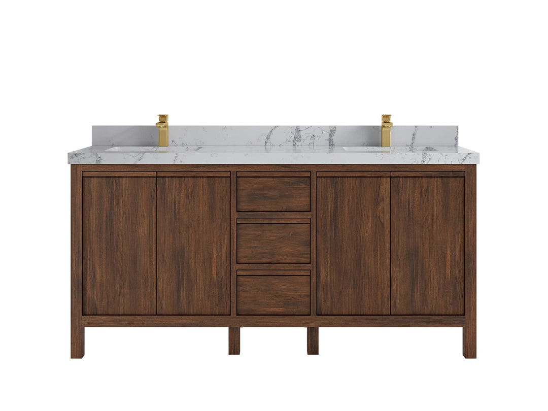Elizabeth Teak 72 in. W x 22 in. D Double Sink Bathroom Vanity in Dark Walnut with 2 in Venatino Quartz Countertop