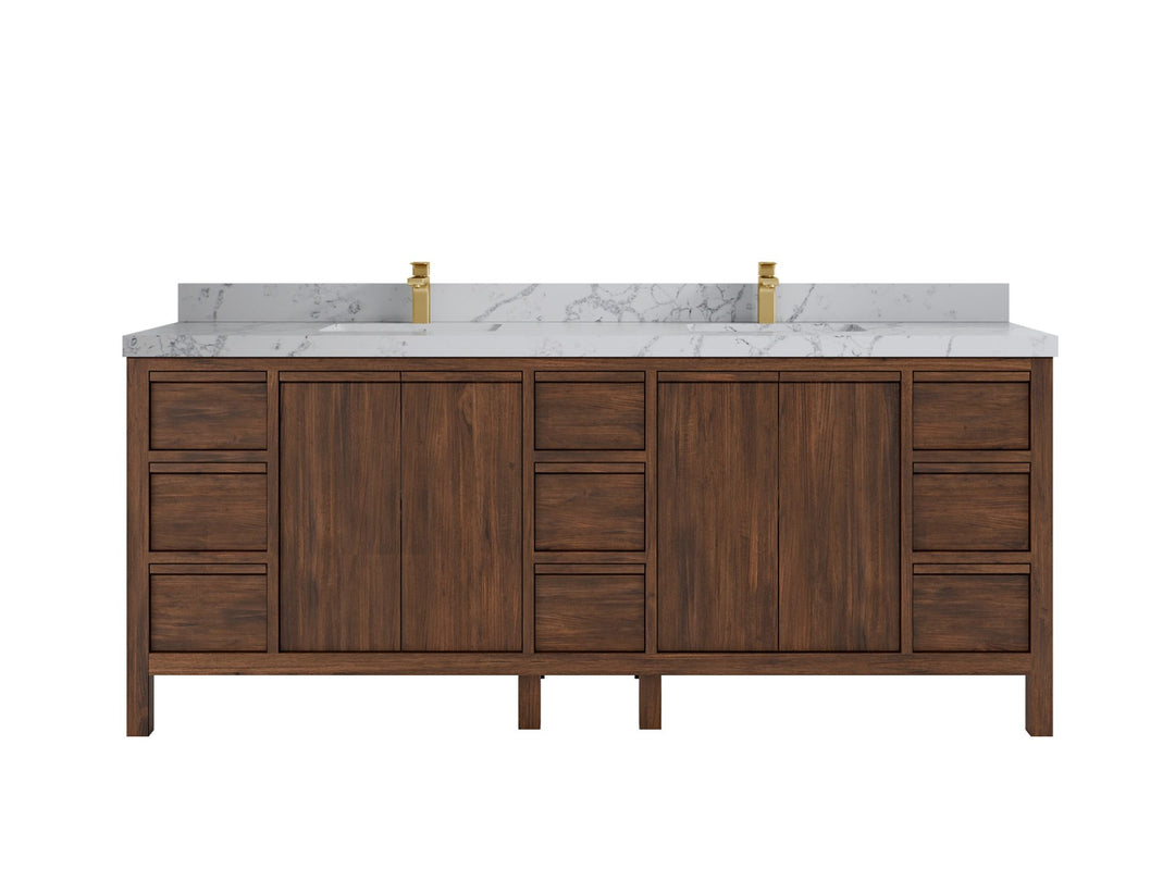 Elizabeth Teak 84 in. W x 22 in. D Double Sink Bathroom Vanity in Dark Walnut with 2 in Venatino Quartz Countertop