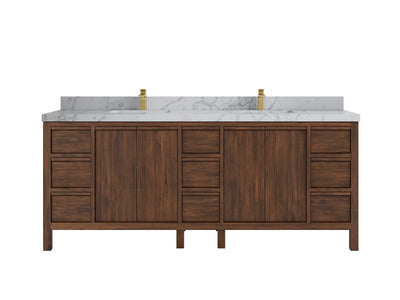 Elizabeth Teak 84 in. W x 22 in. D Double Sink Bathroom Vanity in Dark Walnut with 2 in Venatino Quartz Countertop