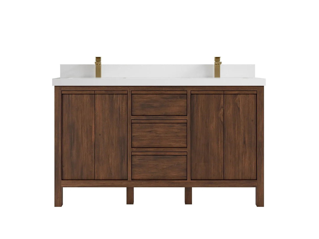 Elizabeth Teak 60 in. W x 22 in. D Double Sink Bathroom Vanity in Dark Walnut with 2 in White Quartz Countertop