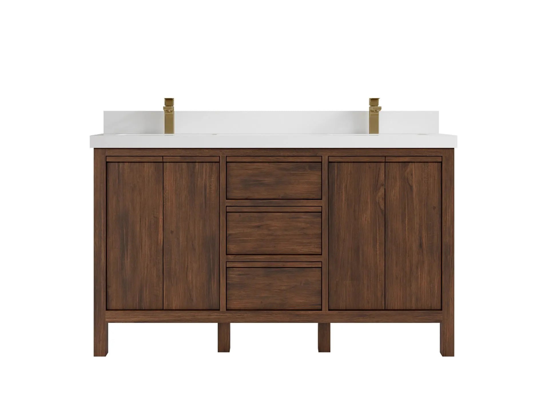 Elizabeth Teak 60 in. W x 22 in. D Double Sink Bathroom Vanity in Dark Walnut with 2 in White Quartz Countertop