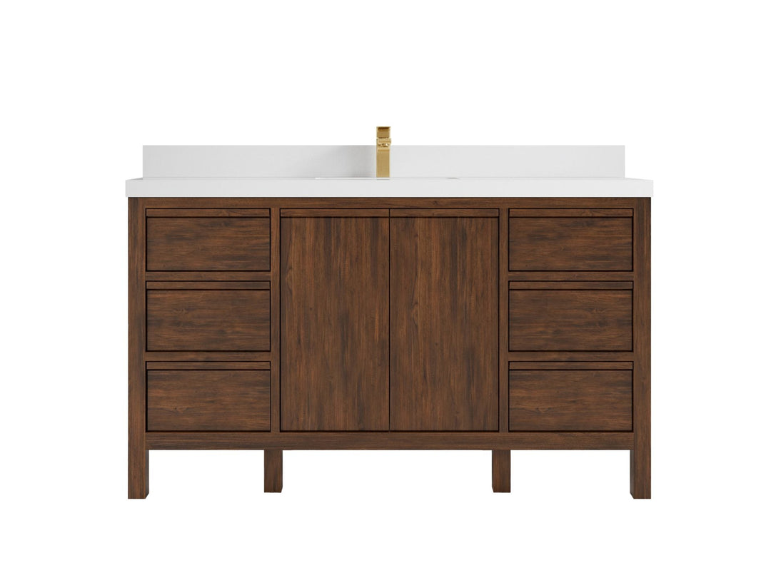 Elizabeth Teak 60 in. W x 22 in. D Single Sink Bathroom Vanity in Dark Walnut with 2 in White Quartz Countertop