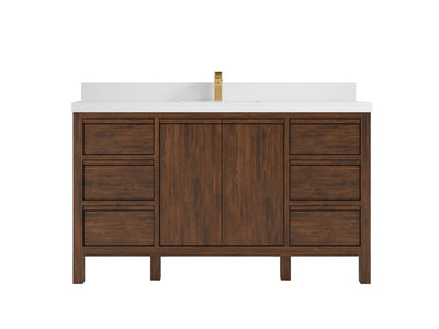 Elizabeth Teak 60 in. W x 22 in. D Single Sink Bathroom Vanity in Dark Walnut with 2 in White Quartz Countertop