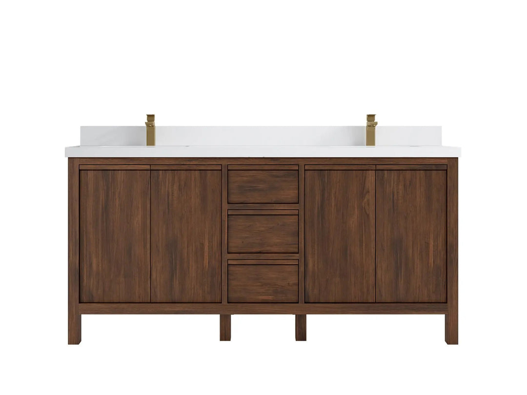 Elizabeth Teak 72 in. W x 22 in. D Double Sink Bathroom Vanity in Dark Walnut with 2 in White Quartz Countertop