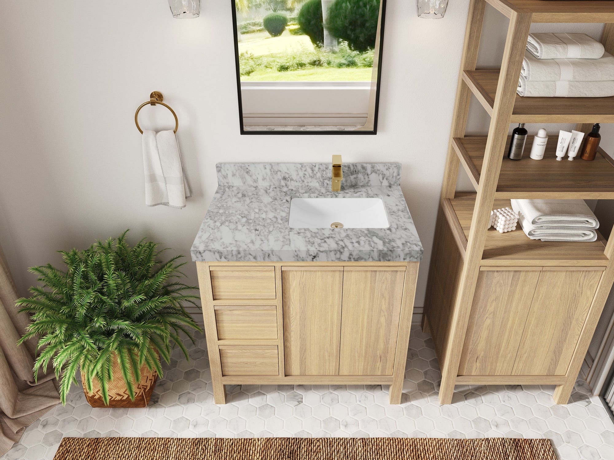 Elizabeth White Oak 36 in. W x 22 in. D Right Offset Sink Bathroom Vanity