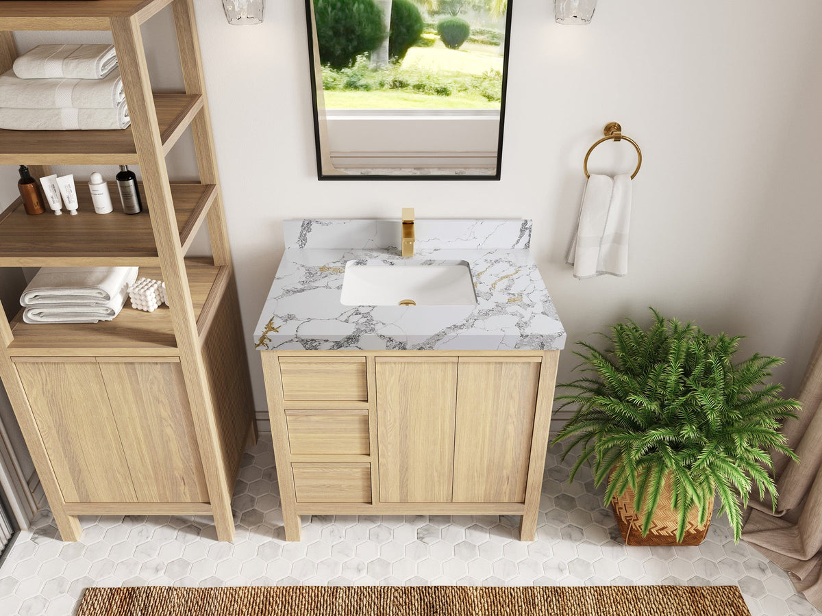 Elizabeth White Oak 36 in. W x 22 in. D Center Sink Bathroom Vanity