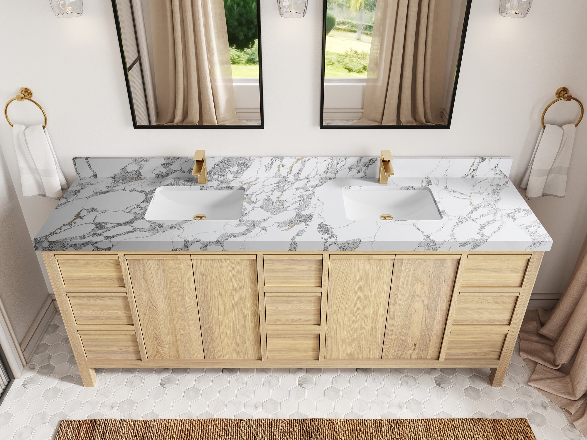 Elizabeth White Oak 84 in. W x 22 in. D Double Sink Bathroom Vanity