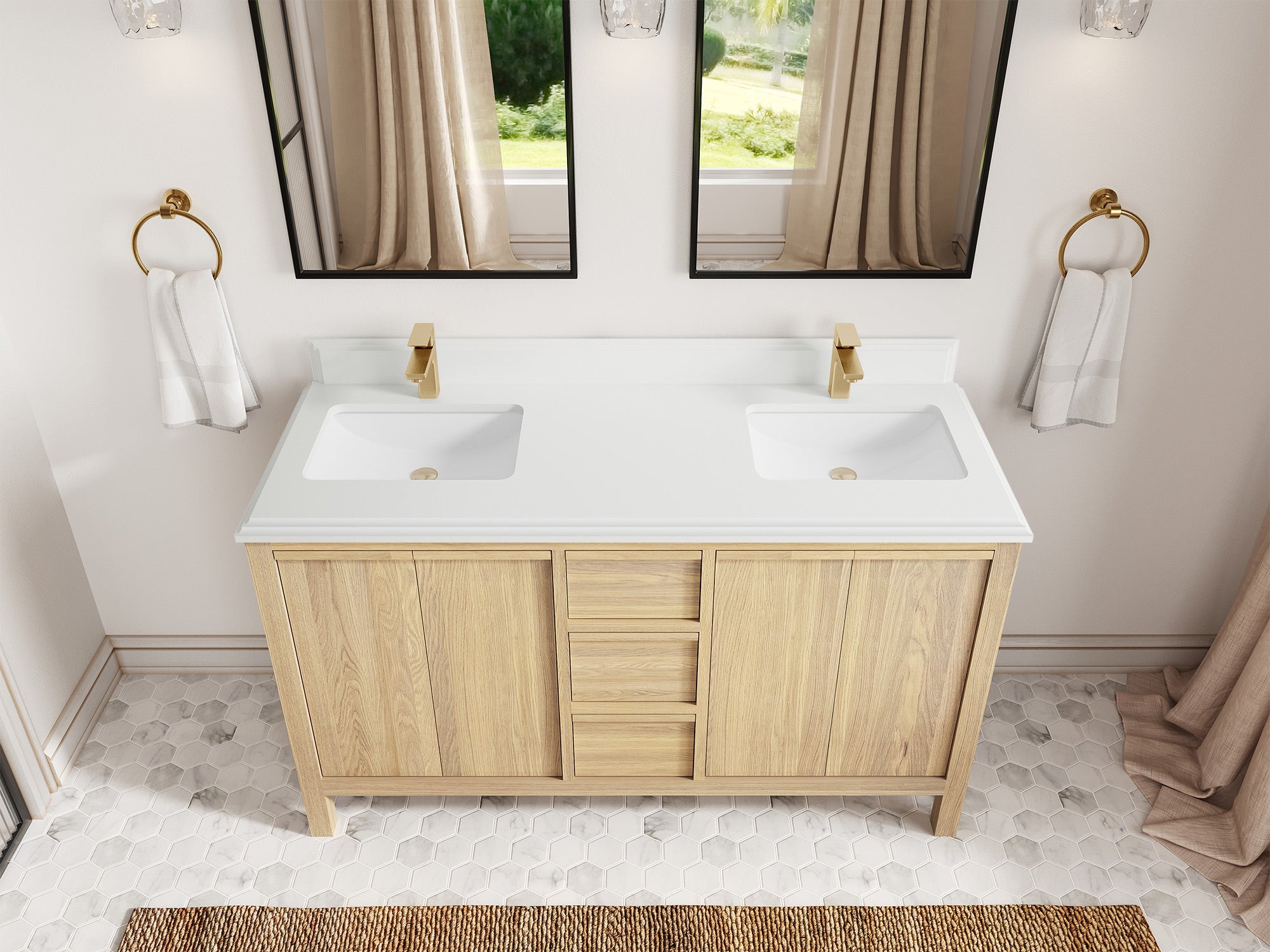 Elizabeth White Oak 60 in. W x 22 in. D Double Sink Bathroom Vanity