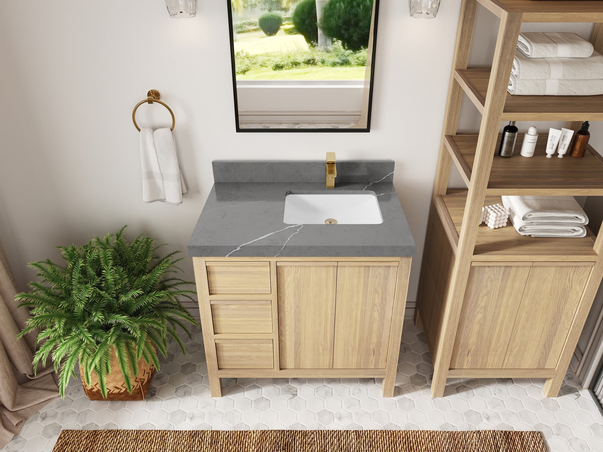 Elizabeth White Oak 36 in. W x 22 in. D Right Offset Sink Bathroom Vanity