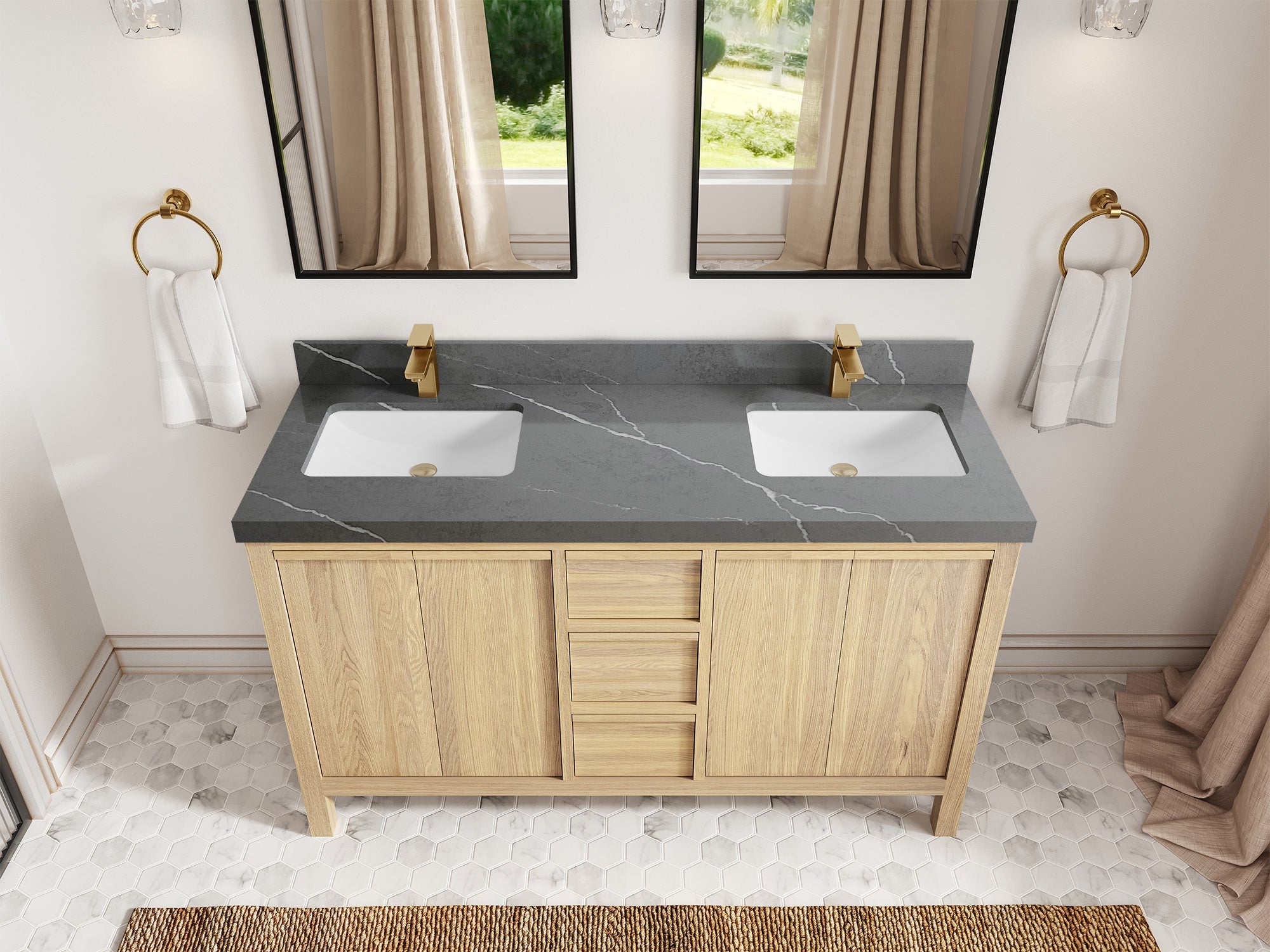 Elizabeth White Oak 60 in. W x 22 in. D Double Sink Bathroom Vanity