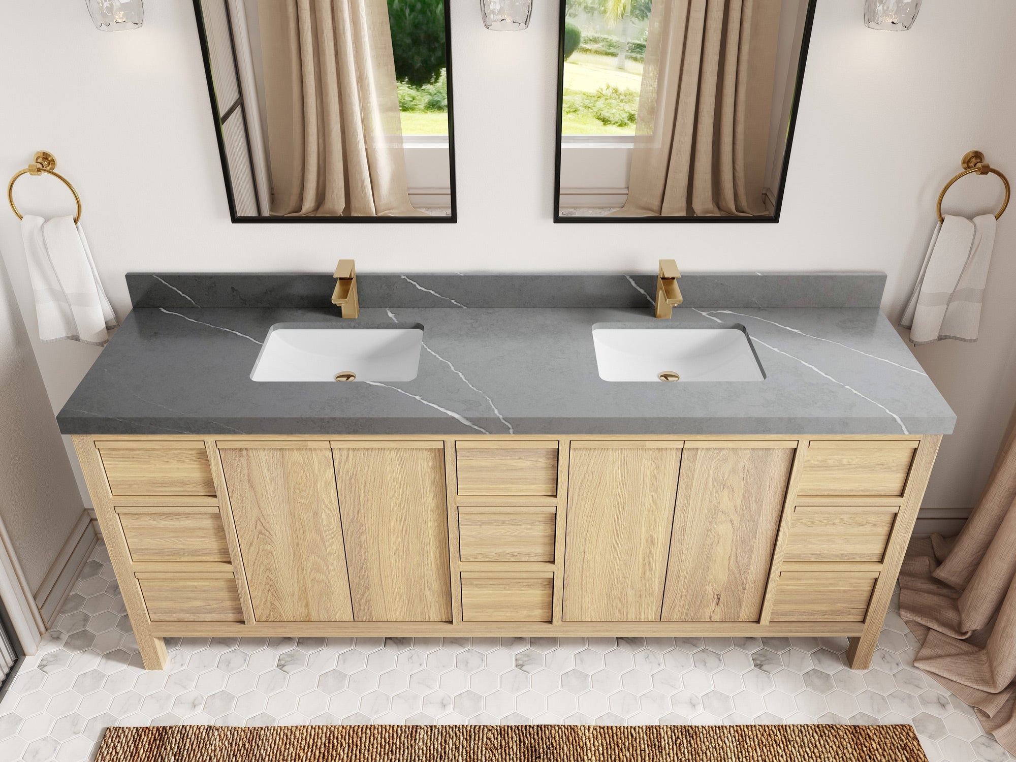 Elizabeth White Oak 84 in. W x 22 in. D Double Sink Bathroom Vanity