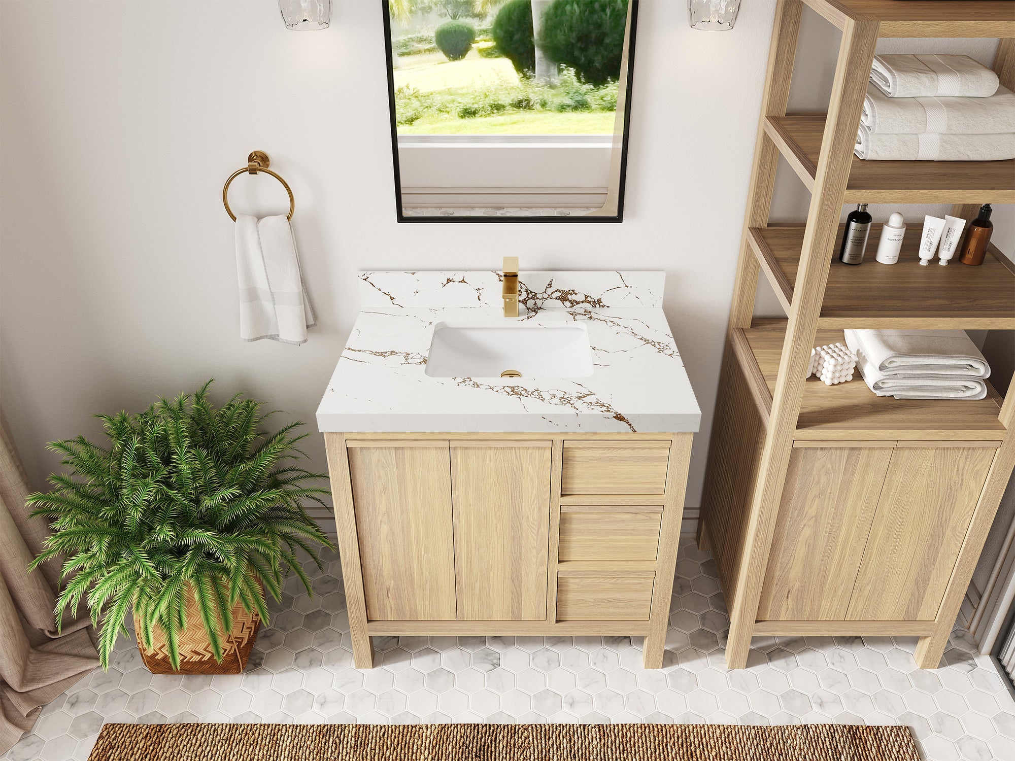 Elizabeth White Oak 36 in. W x 22 in. D Center Sink Bathroom Vanity
