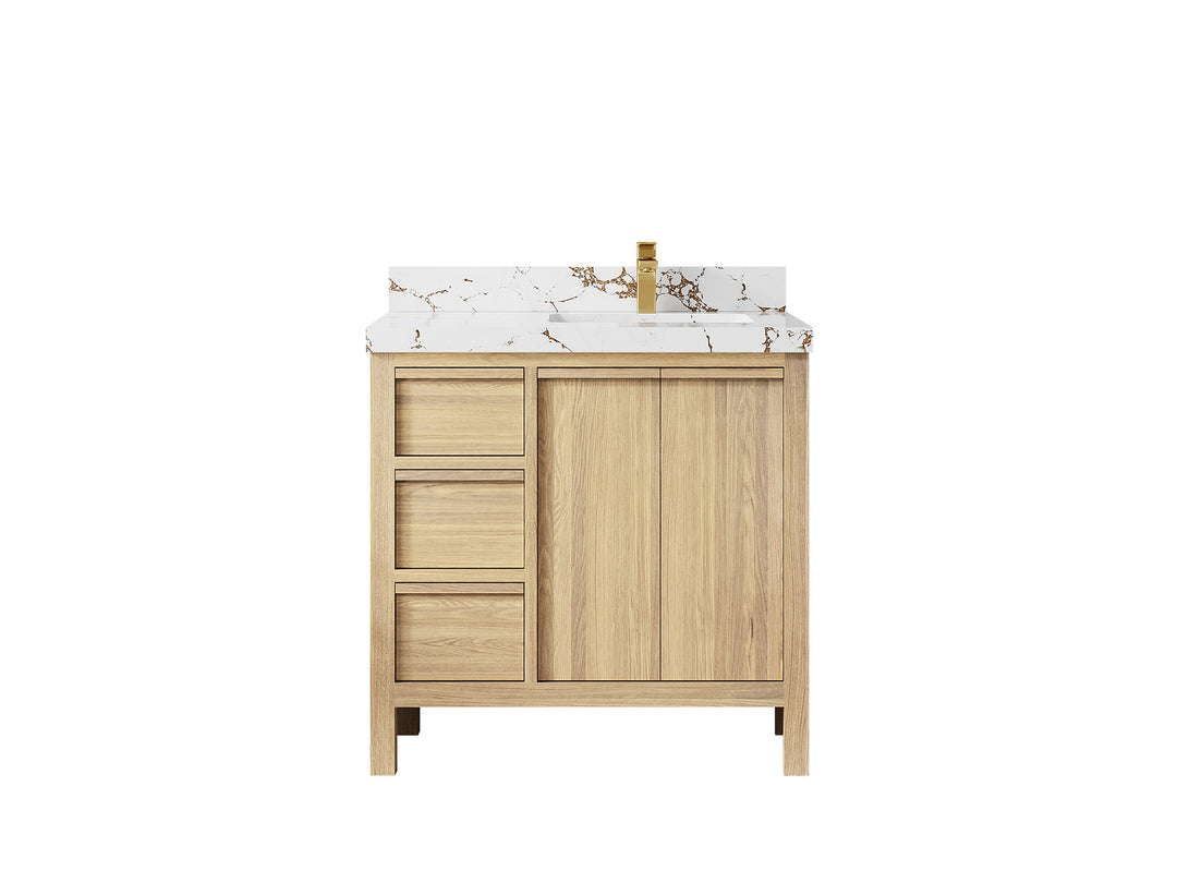 Elizabeth White Oak 36 in. W x 22 in. D Right Offset Sink Bathroom Vanity