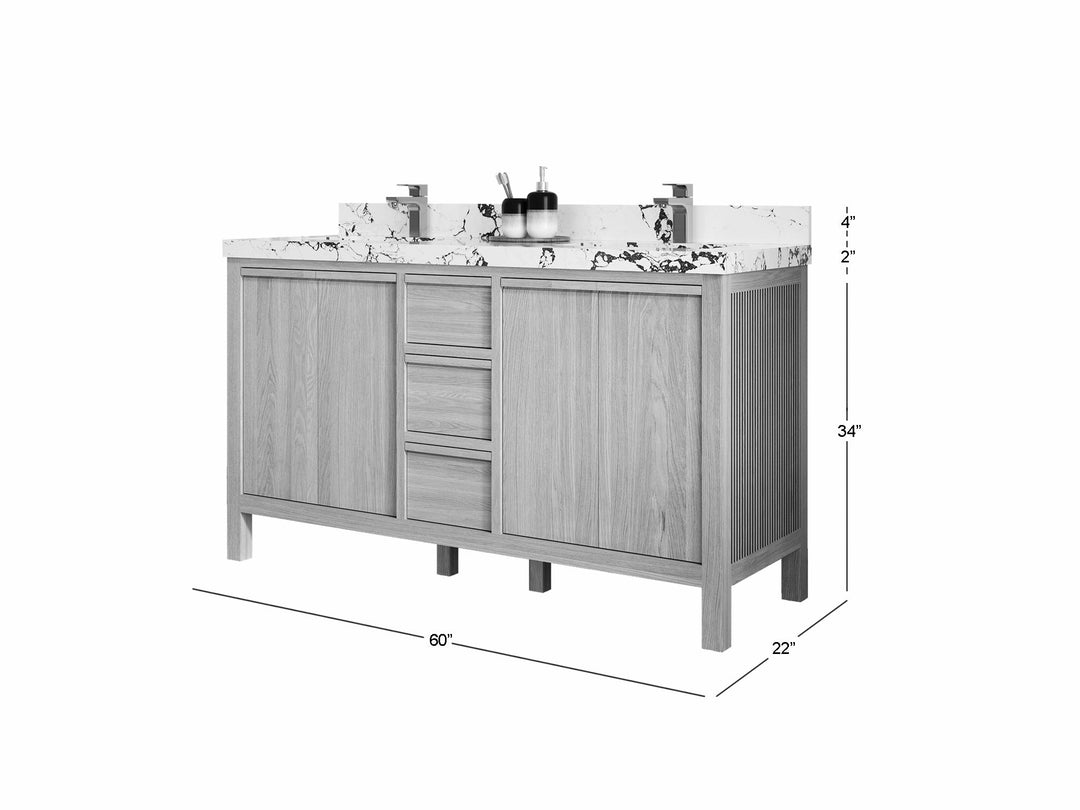 Elizabeth White Oak 60 in. W x 22 in. D Double Sink Bathroom Vanity