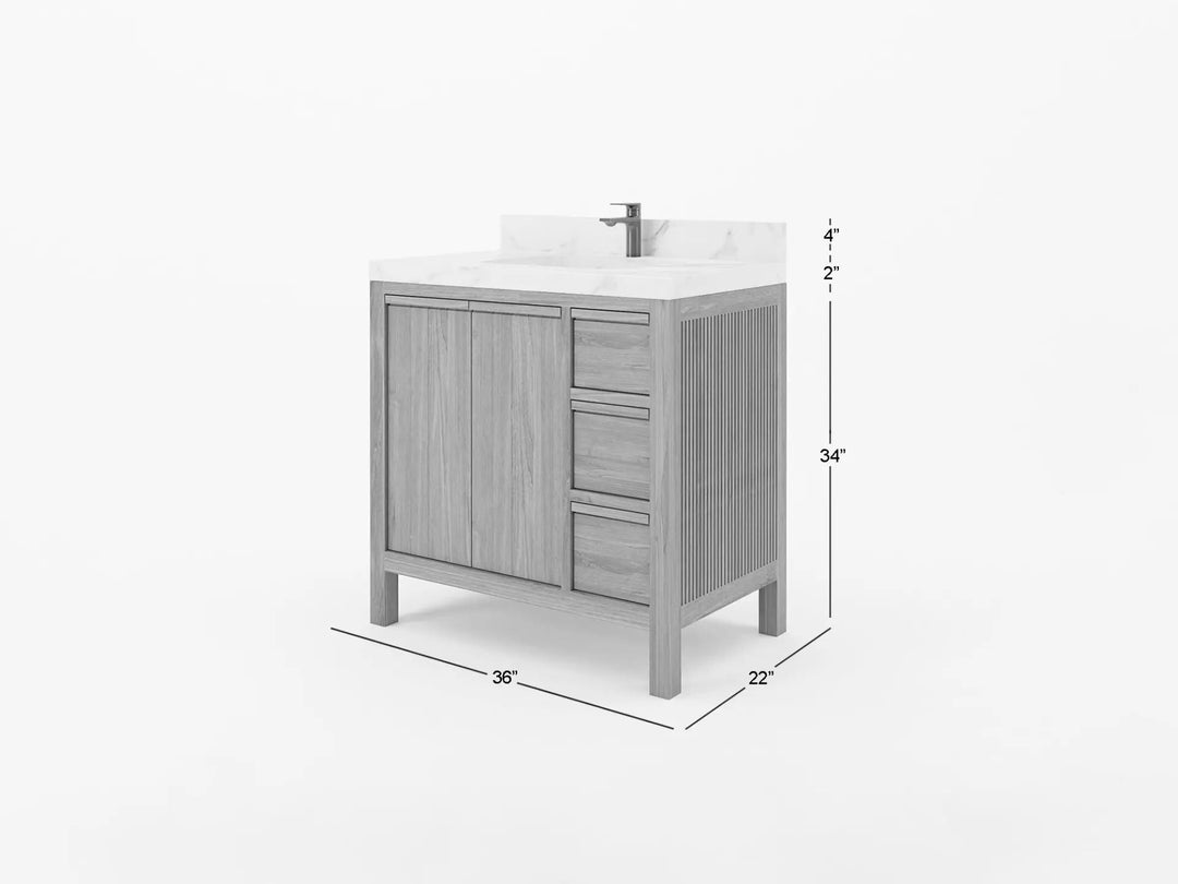 Elizabeth Teak 36 Left Offset in. W x 22 in. D Center Sink Bathroom Vanity in Dark Walnut with Countertop - Dimensions