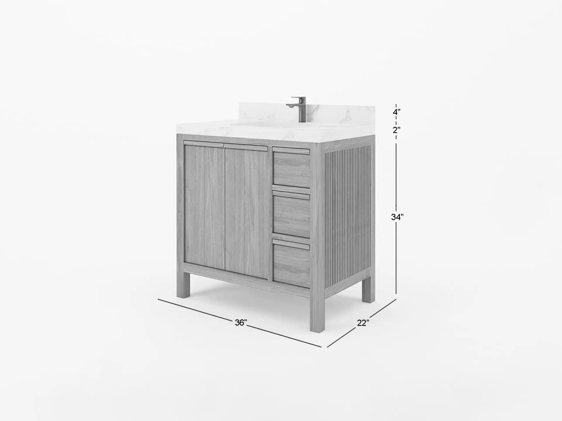 Elizabeth Teak 36 Left Offset in. W x 22 in. D Center Sink Bathroom Vanity in Dark Walnut with Countertop - Dimensions