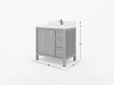 Elizabeth Teak 36 Left Offset in. W x 22 in. D Center Sink Bathroom Vanity in Dark Walnut with Countertop - Dimensions