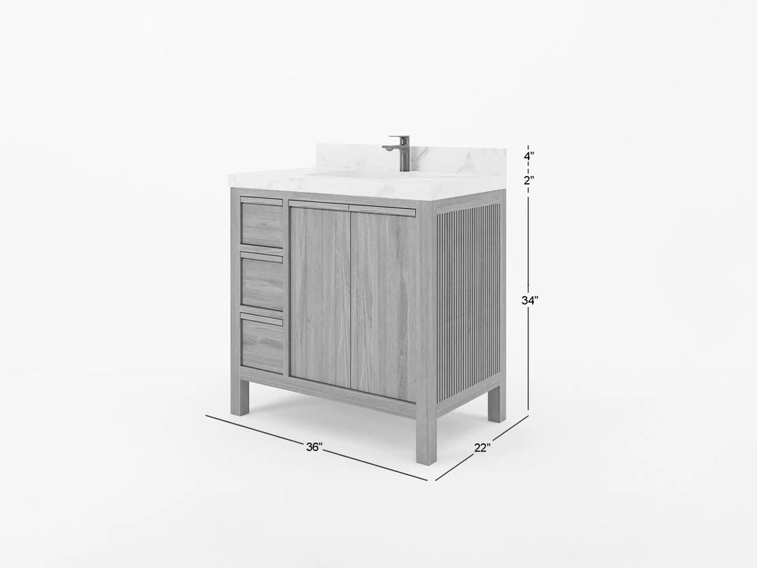 Elizabeth Teak 36 Right Offset in. W x 22 in. D Center Sink Bathroom Vanity in Light Natural with Countertop - Dimensions