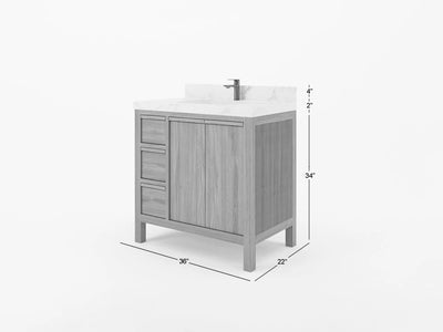 Elizabeth Teak 36 Right Offset in. W x 22 in. D Center Sink Bathroom Vanity in Dark Walnut with Countertop - Dimensions