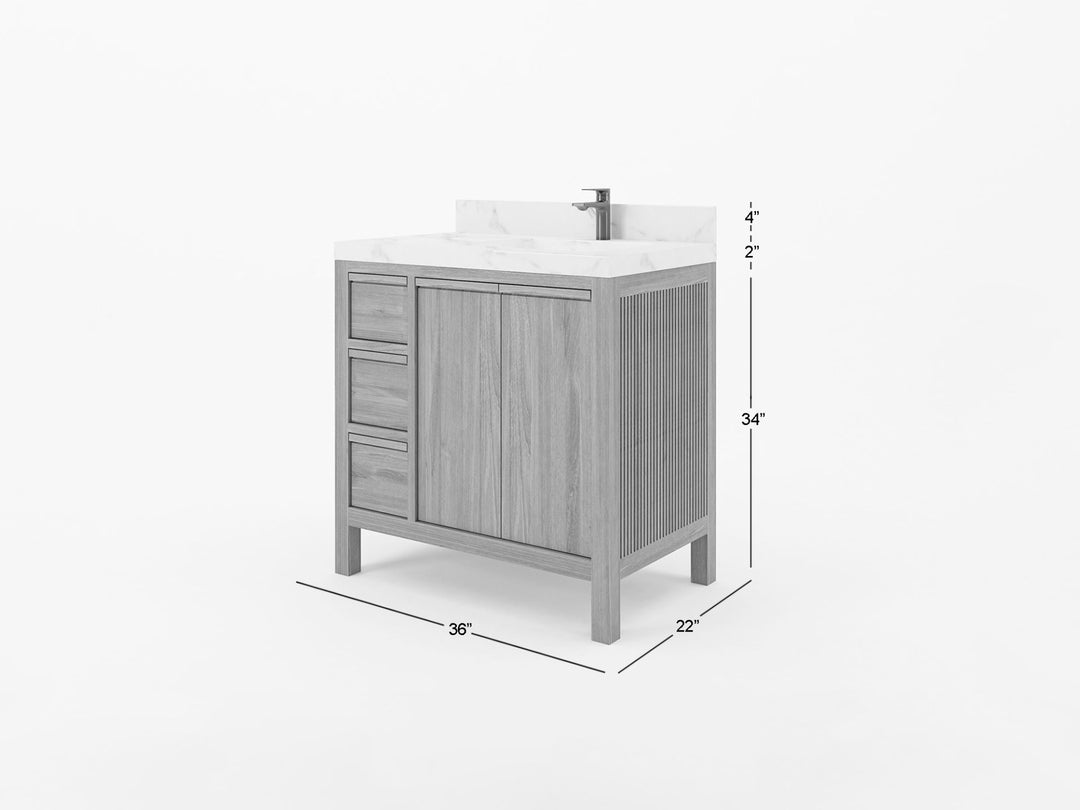 Elizabeth Teak 36 Right Offset in. W x 22 in. D Single Sink Bathroom Vanity in Dark Walnut with Countertop - Dimensions