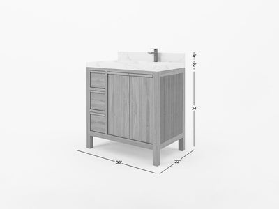 Elizabeth Teak 36 Right Offset in. W x 22 in. D Single Sink Bathroom Vanity in Light Natural with Countertop - Dimensions