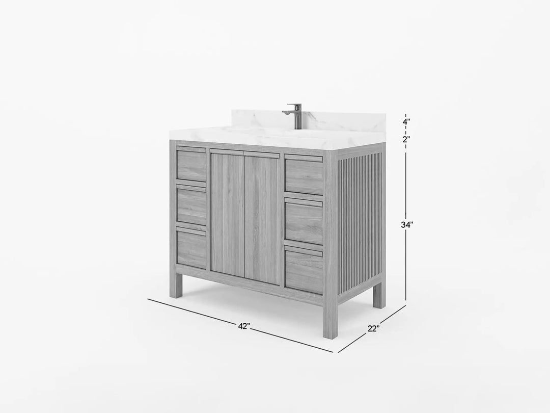 Elizabeth Teak 42 in. W x 22 in. D Single Sink Bathroom Vanity in Dark Natural with Countertop - Dimensions