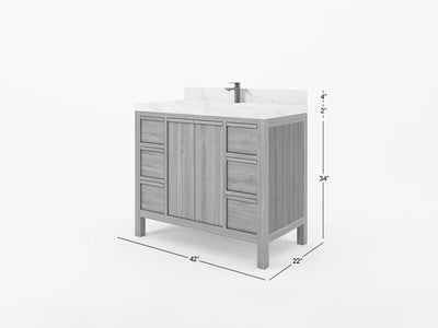 Elizabeth Teak 42 in. W x 22 in. D Single Sink Bathroom Vanity in Dark Natural with Countertop - Dimensions