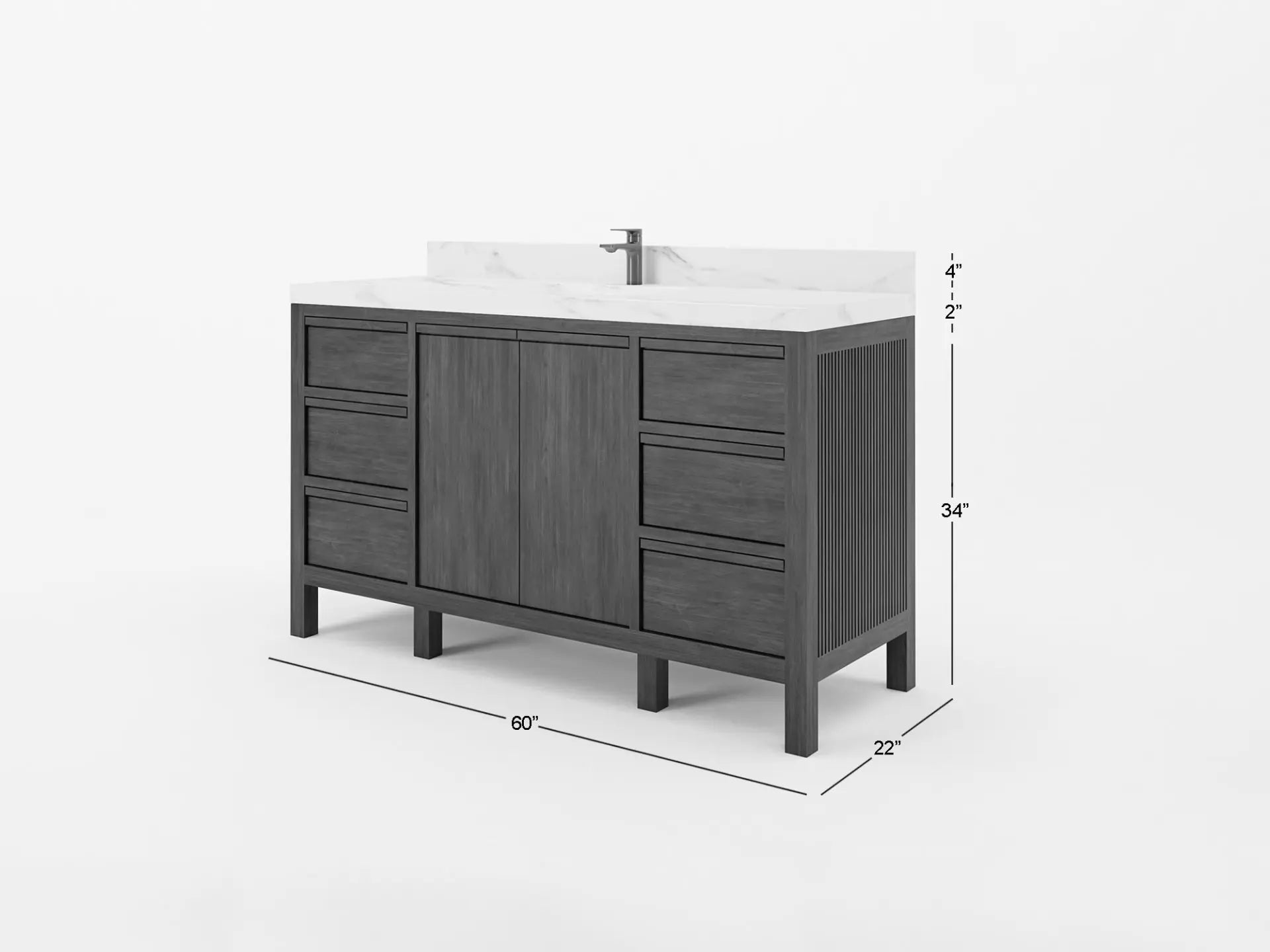 Elizabeth Teak 60 in. W x 22 in. D Single Sink Bathroom Vanity in Light Natural with Countertop - Dimensions