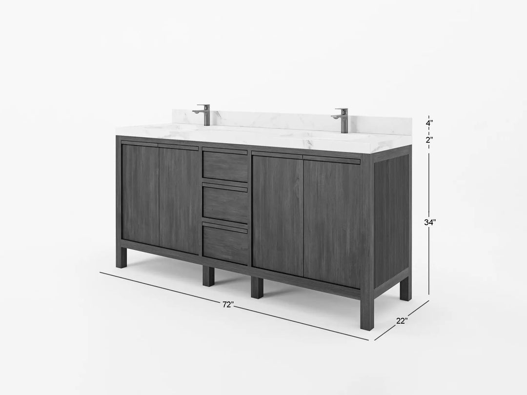 Elizabeth Teak 72 in. W x 22 in. D Double Sink Bathroom Vanity in Dark Natural with Countertop - Dimensions