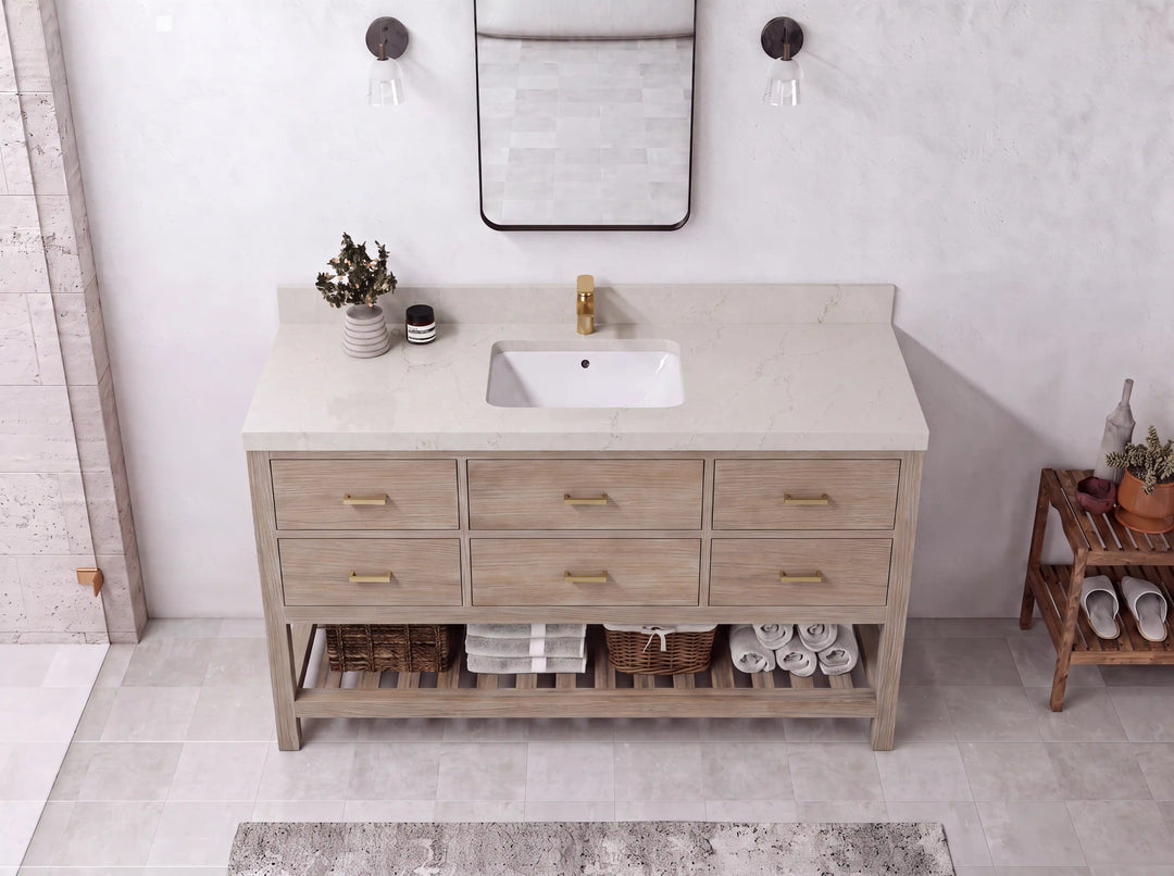 Parker Teak Wood 60 in. W x 22 in. D Single Sink Bathroom Vanity | 
              
                Light Gray Washed
                
                  
             - PRK_TK_LGW_WHQZ_60S - photo №21