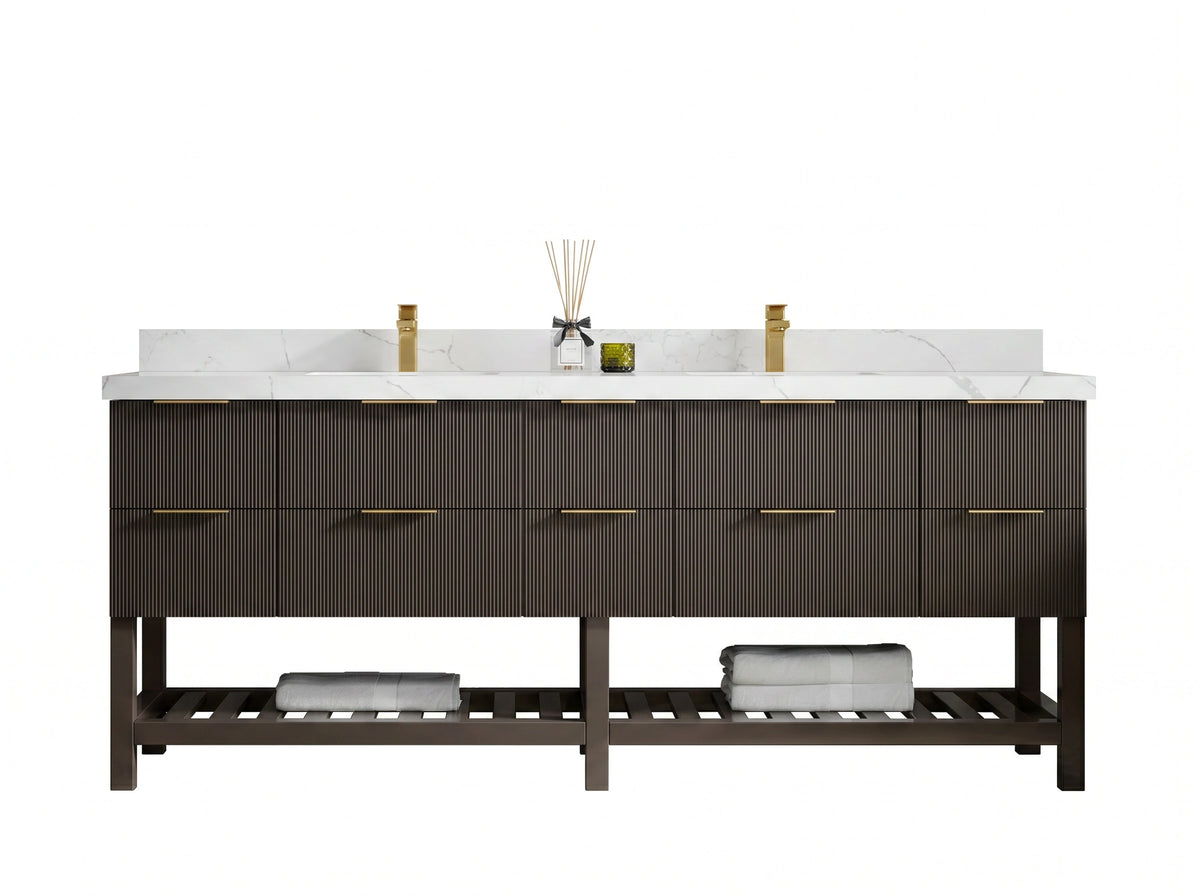 Catalina 84 in W x 22 in D Free Standing Reeded Double Sink Bathroom Vanity