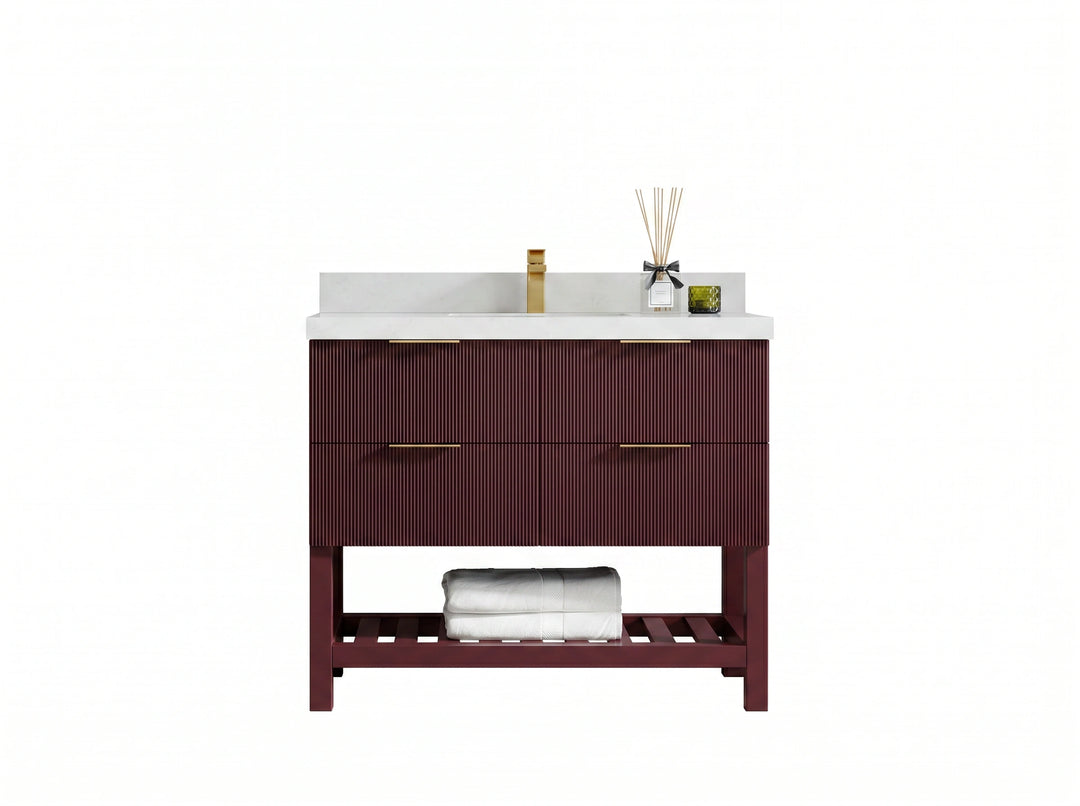 Catalina 42 in W x 22 in D Free Standing Reeded Single Sink Bathroom Vanity | 
              
                Burgundy
                
                  
             - CAT_BGD_WHQZ_42 - photo №1