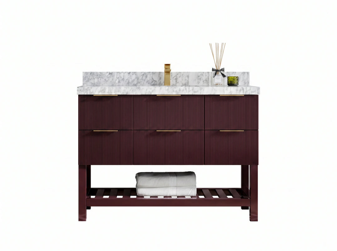 Catalina 48 in W x 22 in D Free Standing Reeded Single Sink Bathroom Vanity | 
              
                Burgundy
                
                  
             - CAT_BGD_WHQZ_48S - photo №1