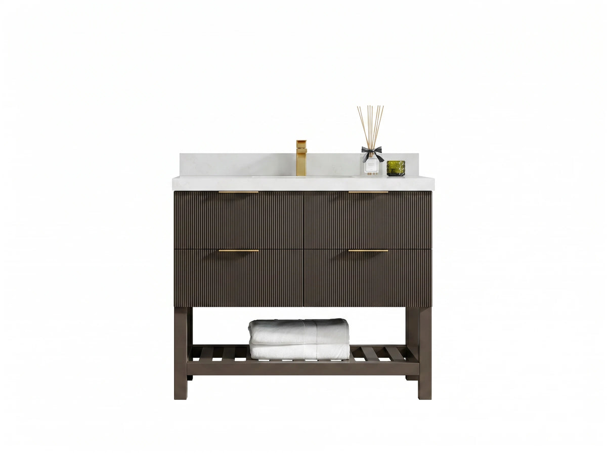 Catalina 42 in W x 22 in D Free Standing Reeded Single Sink Bathroom Vanity
