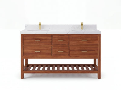 Parker Teak Wood 60 in. W x 22 in. D Double Sink Bathroom Vanity