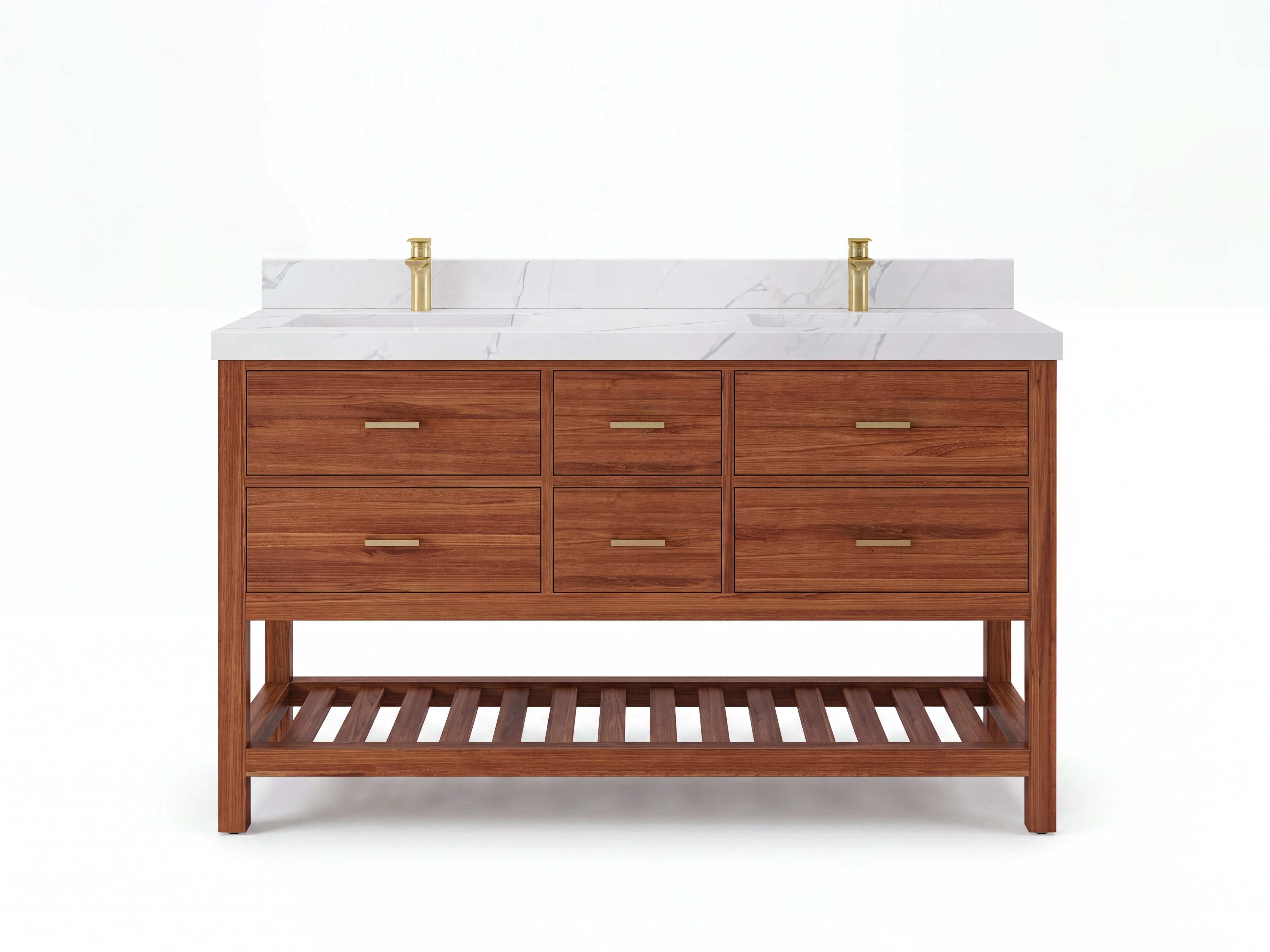 Parker Teak Wood 60 in. W x 22 in. D Double Sink Bathroom Vanity