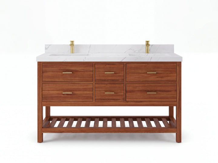 Parker Teak Wood 60 in. W x 22 in. D Double Sink Bathroom Vanity - photo 1