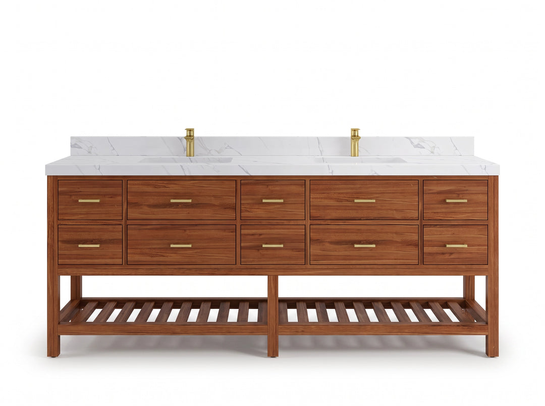 Parker Teak Wood 84 in. W x 22 in. D Double Sink Bathroom Vanity | 
              
                Dark Natural Teak
                
                  
             - PRK_TK_DNT_WHQZ_RT84 - photo №1