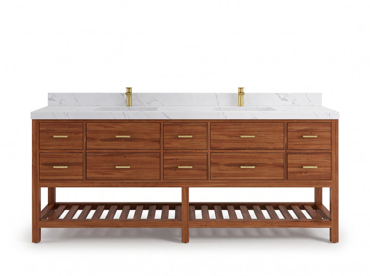 Parker Teak Wood 84 in. W x 22 in. D Double Sink Bathroom Vanity - photo 1