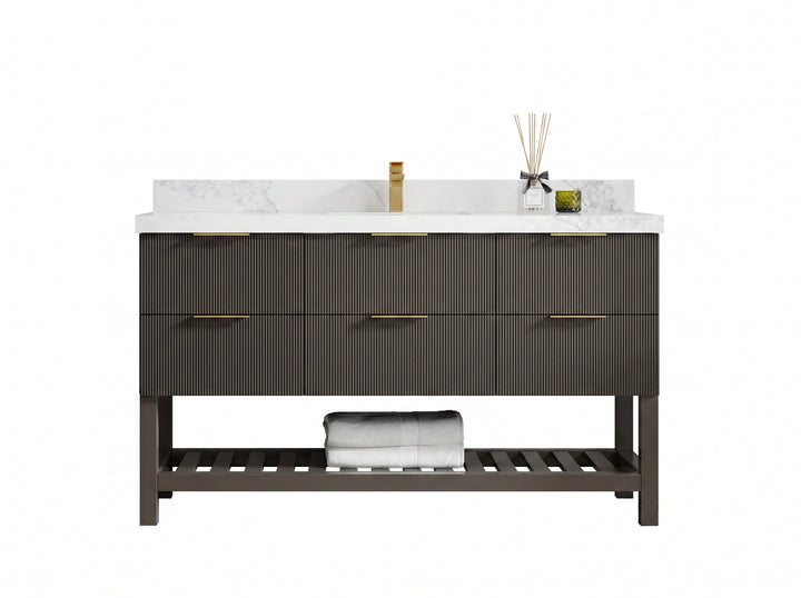 Catalina 60 in W x 22 in D Free Standing Reeded Single Sink Bathroom Vanity - photo 1