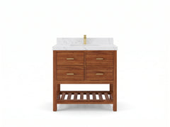 Parker Teak Wood 36 in. W x 22 in. D Center Sink Bathroom Vanity - photo 1