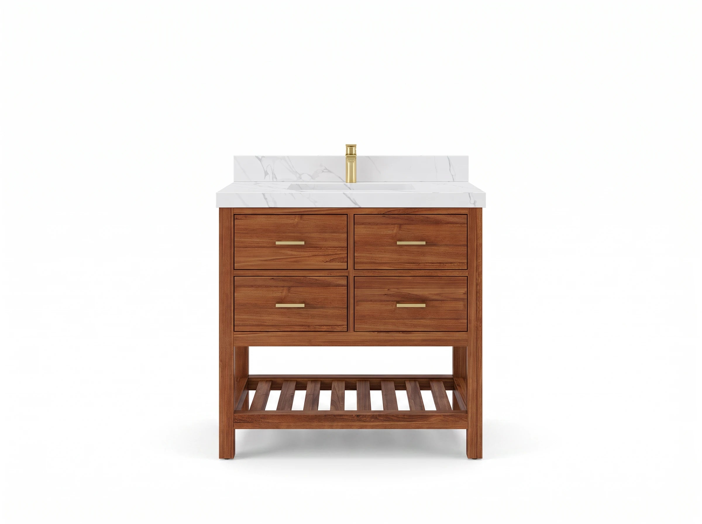 Parker Teak Wood 36 in. W x 22 in. D Center Sink Bathroom Vanity