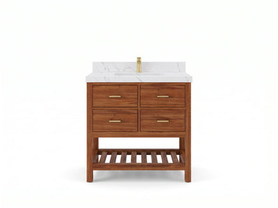 Parker Teak Wood 36 in. W x 22 in. D Center Sink Bathroom Vanity