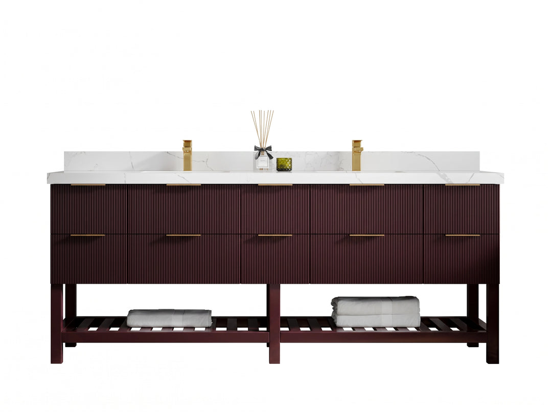 Catalina 84 in W x 22 in D Free Standing Reeded Double Sink Bathroom Vanity | 
              
                Burgundy
                
                  
             - CAT_BGD_WHQZ_84 - photo №1
