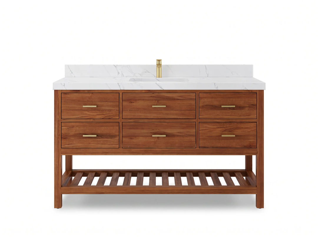Parker Teak Wood 60 in. W x 22 in. D Single Sink Bathroom Vanity | 
              
                Dark Natural Teak
                
                  
             - PRK_TK_DNT_WHQZ_60S - photo №1