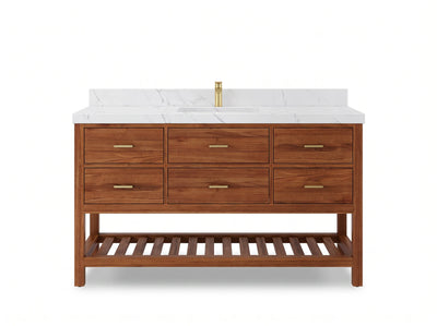 Parker Teak Wood 60 in. W x 22 in. D Single Sink Bathroom Vanity
