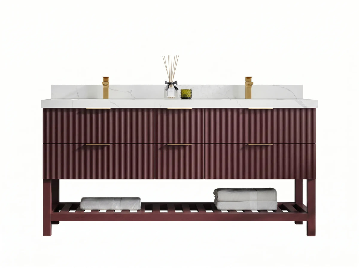 Catalina 72 in W x 22 in D Free Standing Reeded Double Sink Bathroom Vanity