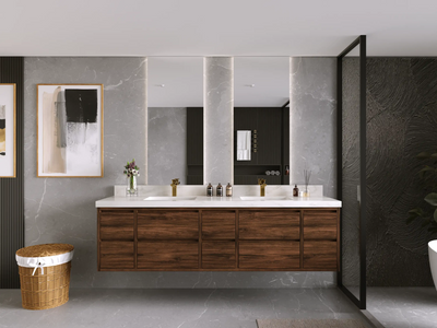 Madison Floating Teak 80 in. W x 22 in. D Double Sink Bathroom Vanity
