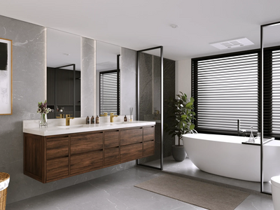 Madison Floating Teak 80 in. W x 22 in. D Double Sink Bathroom Vanity